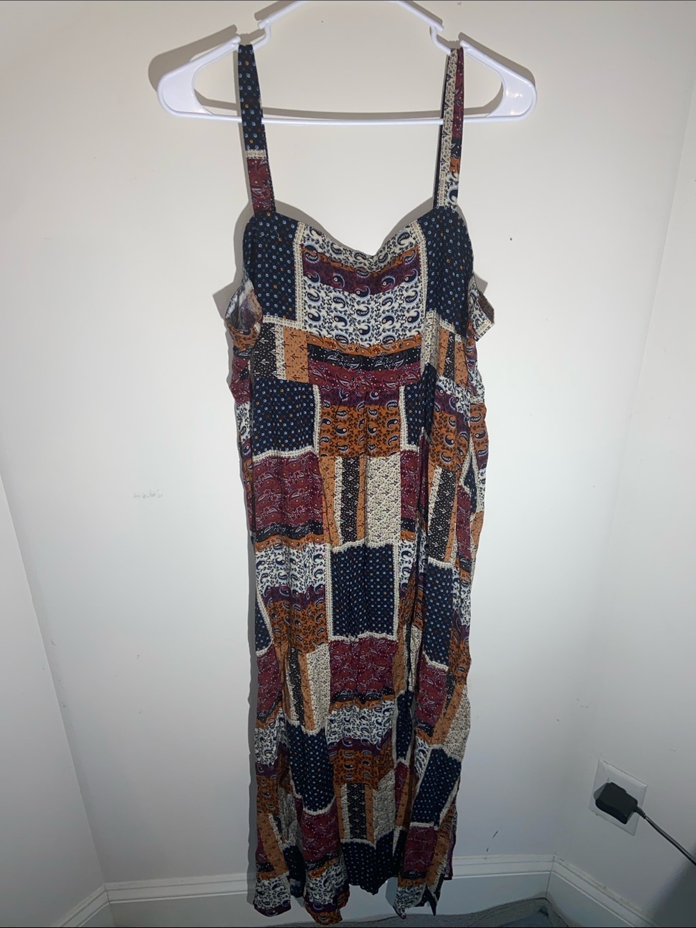 Natural Life Multicolor Patchwork Maxi Dress w/ Slit Down Side Size L/XL